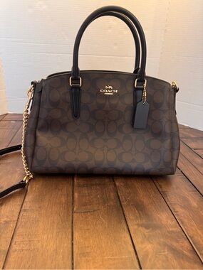 Coach Brown Signature Leather Gold Chain Purse Shoulder Bag F29683 Medium